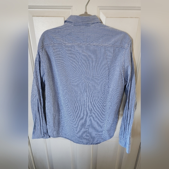Merona Mens Size L Blue Checked Gingham Long Sleeve Button Up Shirt - Picture 3 of 5